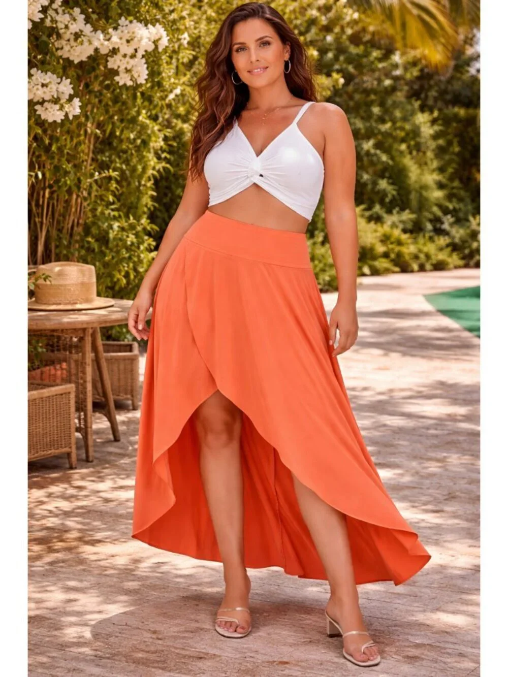 Halara Breezeful High Waisted Flowy Maxi Skirt/Skort size XL High Low Ruffle